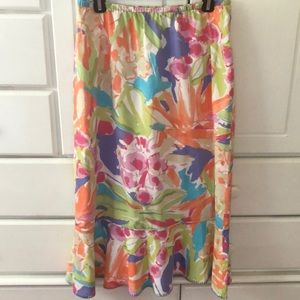 Cotton floral watercolor print midi skirt